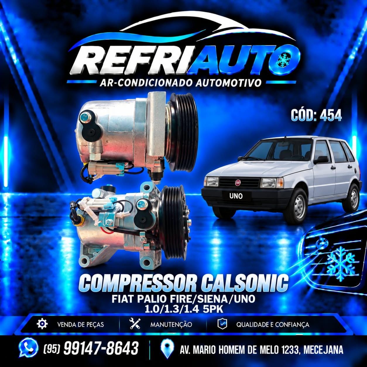 COMPRESSOR CALSONIC FIAT PALIO FIRE/SIENA/UNO 1.0/1.3/1.4 5PK